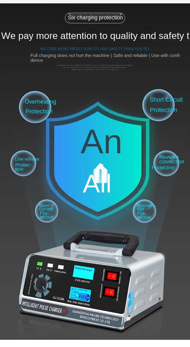 Smart batterilader 12V 30A / 24V 15A, bilbatterilader med vedlikehold og smart pulserende reparasjon for bil, lastebil, båt og motorsykkel