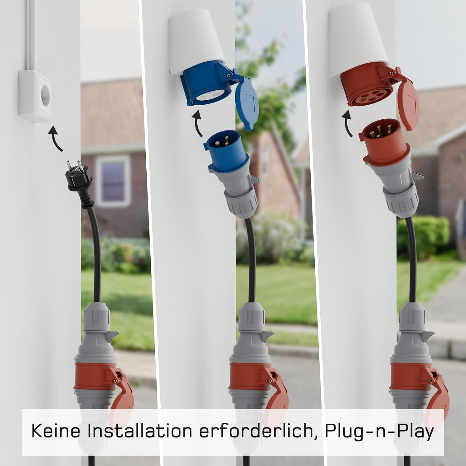 NOEIFEVO EV-lader adaptersett for 11KW mobil veggboks / EV-lader / ladestasjon til CEE rød 32A / CEE blå 16A / 230V husholdningsstikkontakt.
