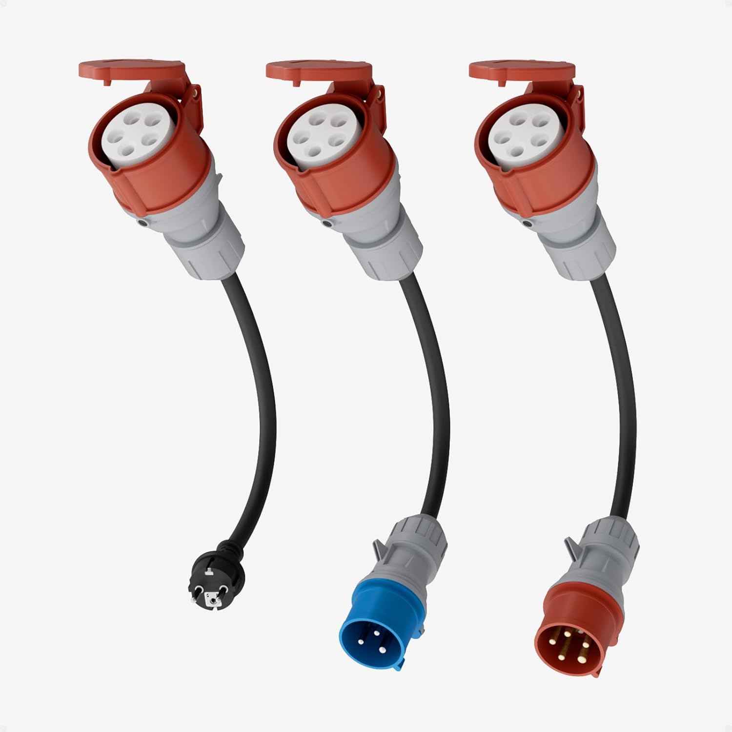 NOEIFEVO EV-lader adaptersett for 22KW mobil veggboks / EV-lader / ladestasjon til CEE rød 16A / CEE blå 16A / 230V husholdningsstikkontakt.