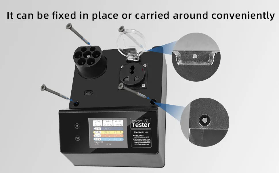 Type-2 EV-ladestasjonstester med LED-indikator – 32A korttidsbelastning, S1/S2 kjøretøysignal-simulering, IP54, for EU-standard ladestasjoner