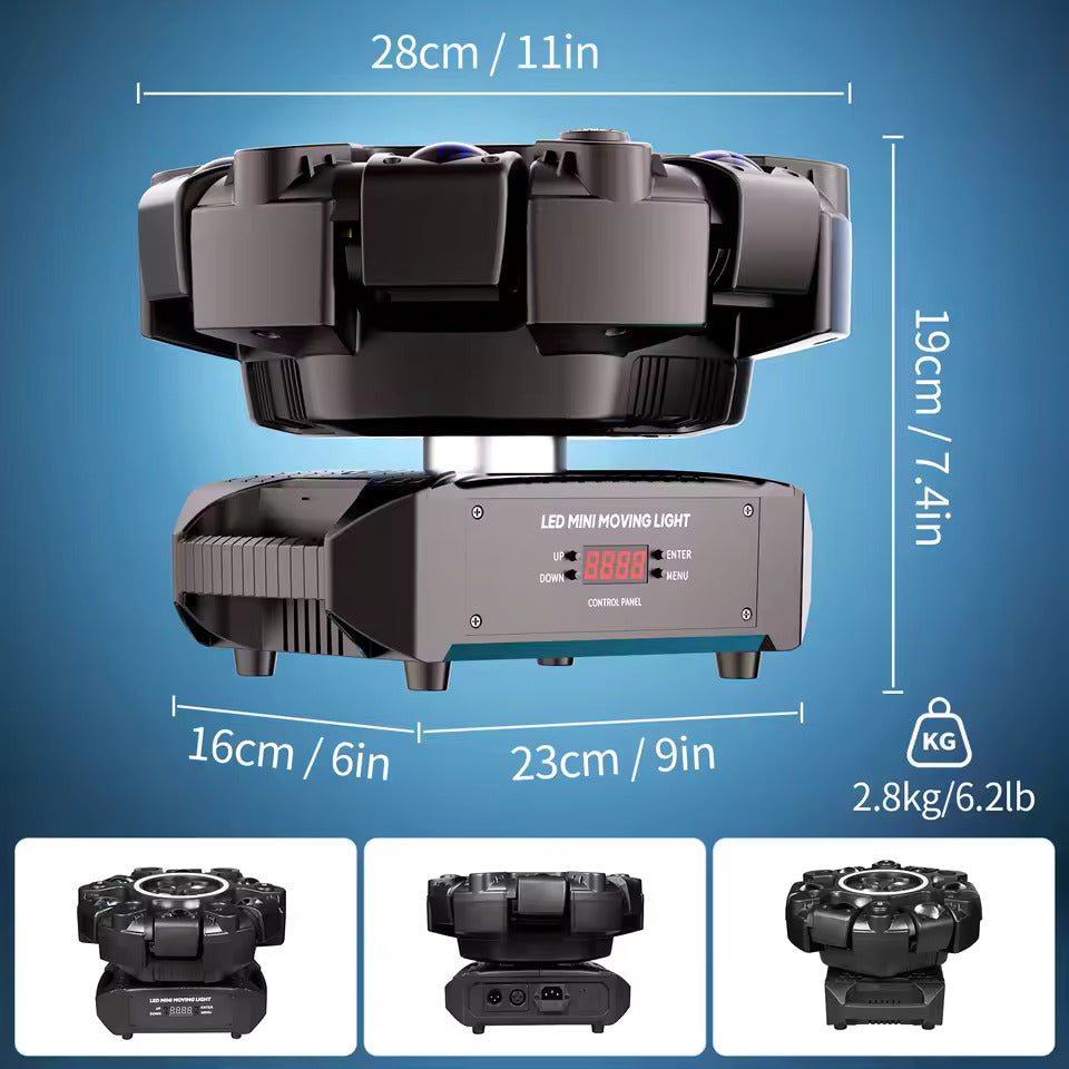 150W 6-armige RGBW beam moving head met halo-effect, podiumlicht, DMX512 honingraat-beam stroboscoop-effect, geschikt voor DJ-feesten, verjaardagsfeesten, professionele podiumverlichting, bar- en KTV-verlichting