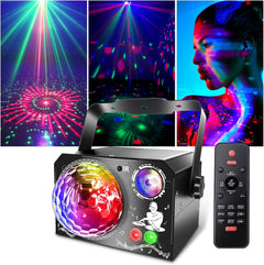 4-in-1 Discokugel, DJ-Disco- und Partylicht (65 Muster), musikgesteuertes Disco-Partylicht, RGB/UV/Stroboskop, sprachgesteuerte Partyleuchte für Partys, Festivals, Clubs, Halloween und Weihnachten