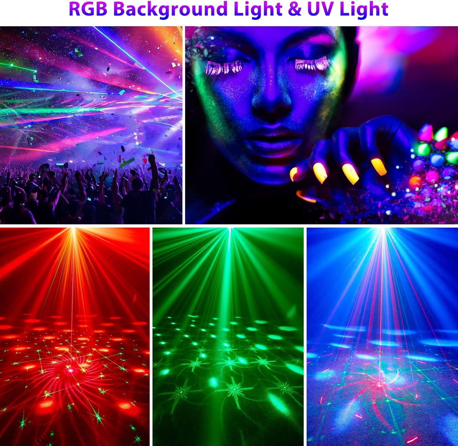 4-i-1 discokule – partylampe med 64 mønstre, musikkstyrt discolampe med fjernkontroll, RGB-UV-strobelys for hjemmet, bar, klubb, uteområder og bursdagsfester