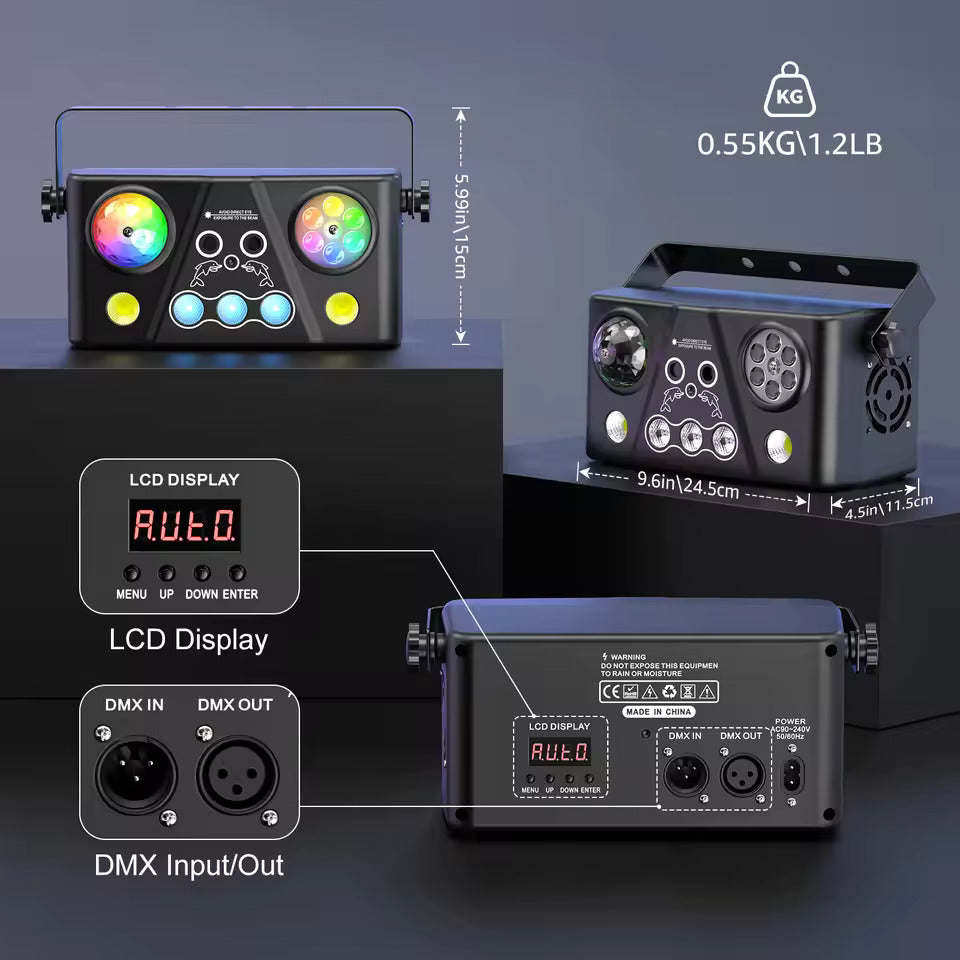 40W RGB LED Bienenauge Beam-Effektleuchte 5IN1 Disco-Kugel Färbemuster Stroboskop DJ-Licht für Disco-Party und Bühne