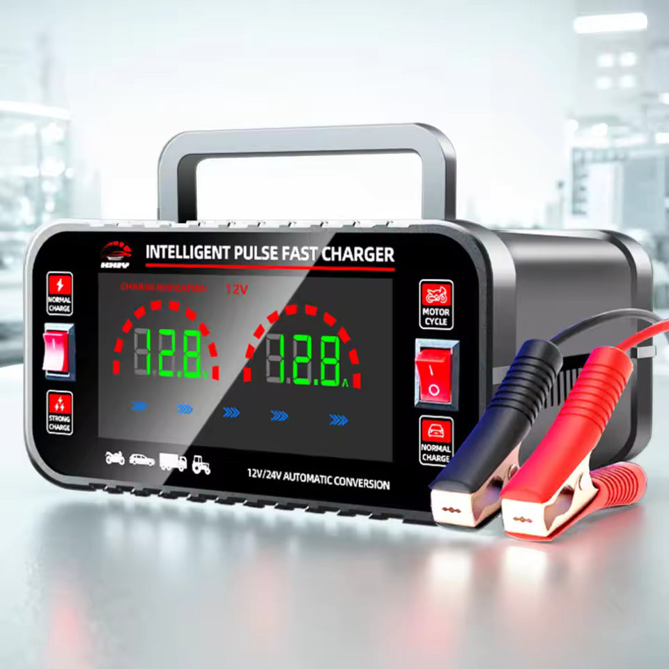 12 10A / 24V 5A Caricabatterie per auto completamente automatico Caricabatterie per auto con riparazione a impulsi intelligenti Caricabatterie per batteria di motocicletta