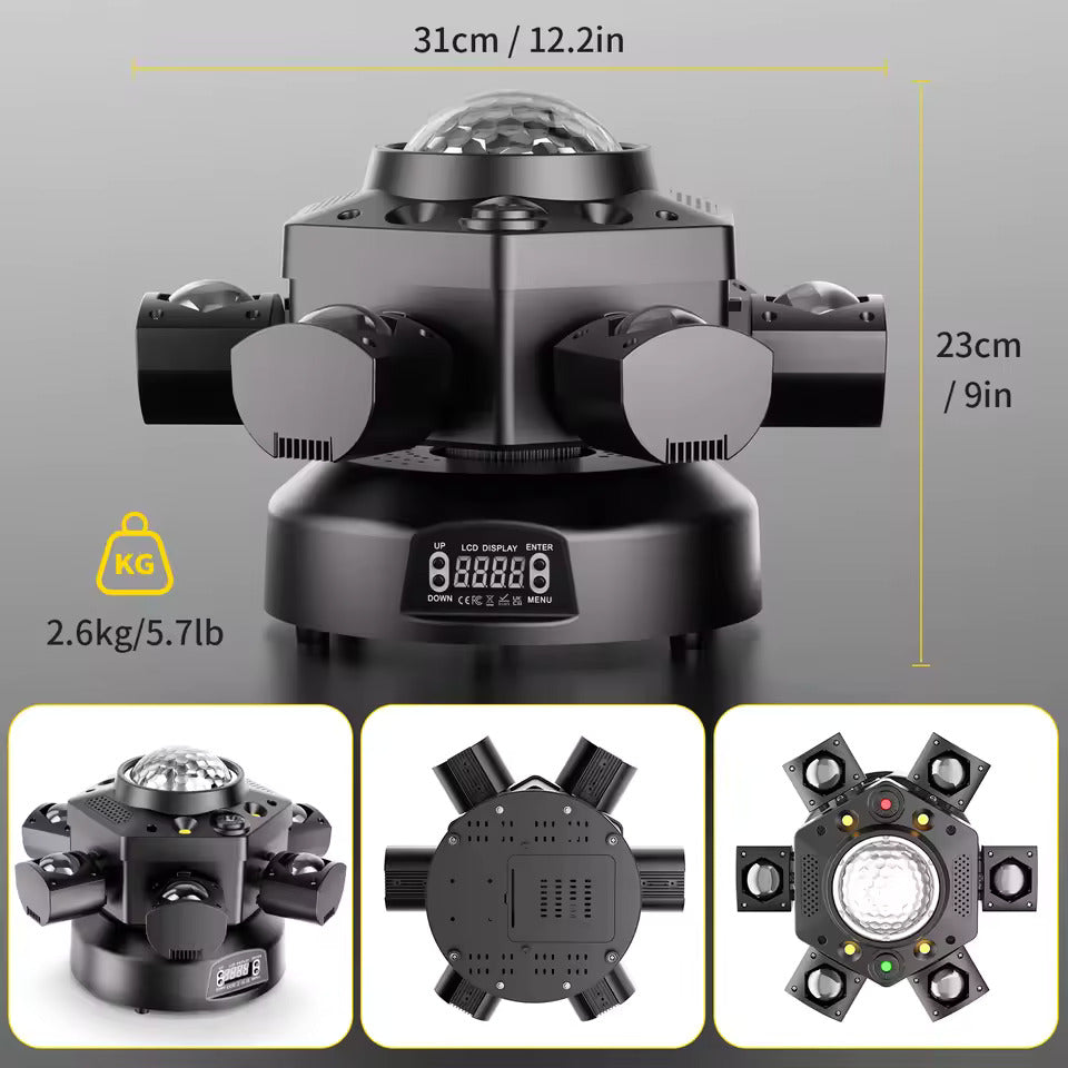 120W Sechsarmige Bühnenleuchte, Moving Head Licht mit RGBW 4-in-1-Effekt und DMX512-Steuerung, geeignet für Diskotheken, Partys, Konzerte, Kirchen, Hochzeiten und Theater.