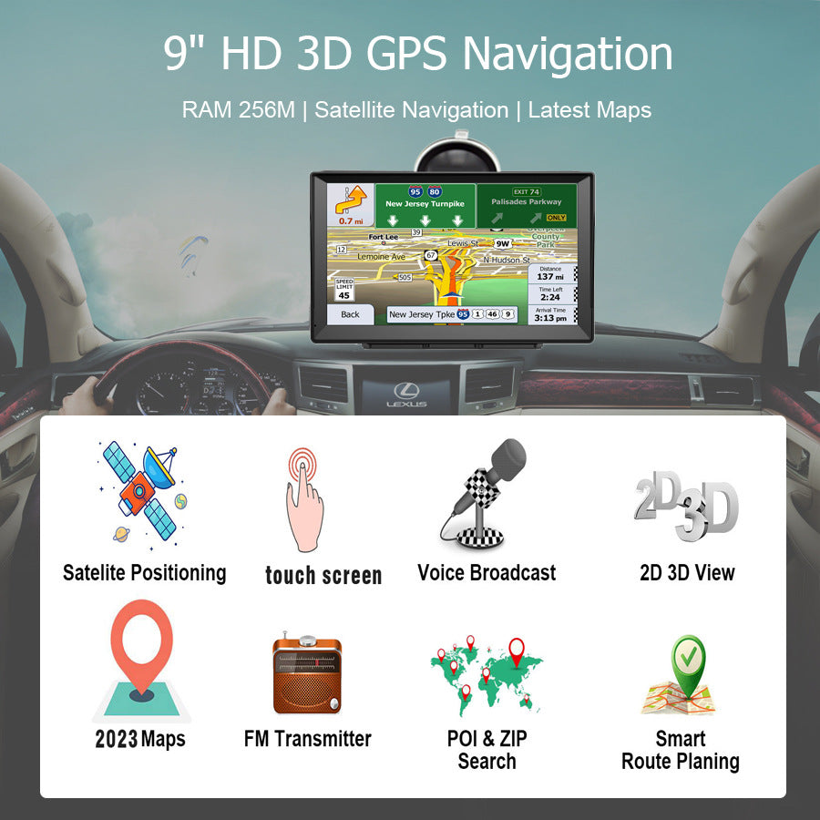 NOEIFEVO XT90 GPS-navigation, 9-tommers berøringsskærm med Europakort, 8GB ROM + 256MB RAM, flersproget support, FM-transmission, til biler/varevogne/lastbiler