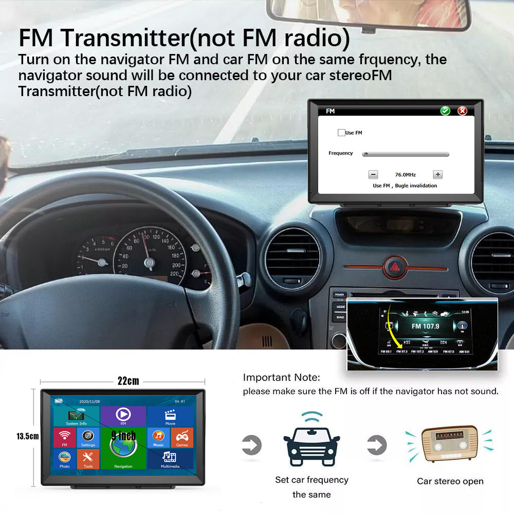 NOEIFEVO XT90 GPS-navigation, 9-tommers berøringsskærm med Europakort, 8GB ROM + 256MB RAM, flersproget support, FM-transmission, til biler/varevogne/lastbiler