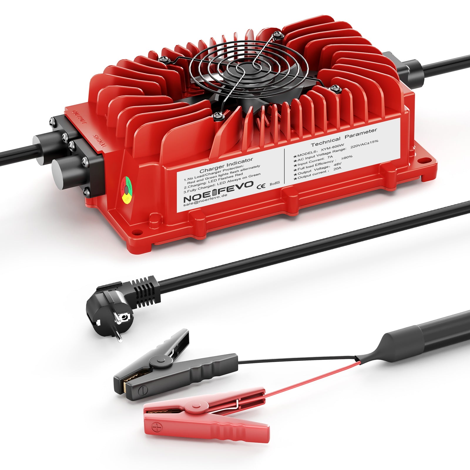 NOEIFEVO 48V 20A batterilader for blybatterier, AGM, gel, golfvogn batterilader