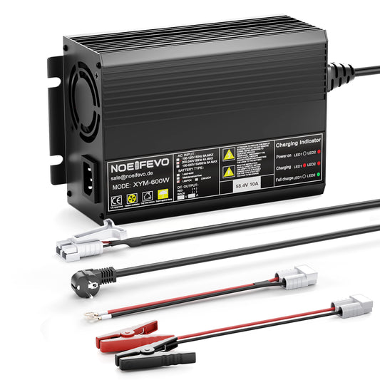 NOEIFEVO 58.4V 10A LiFePO4-acculader voor 51.2V (48V) 16S lithium-accu voor golfkarretjes, campers en elektrische vismotoren