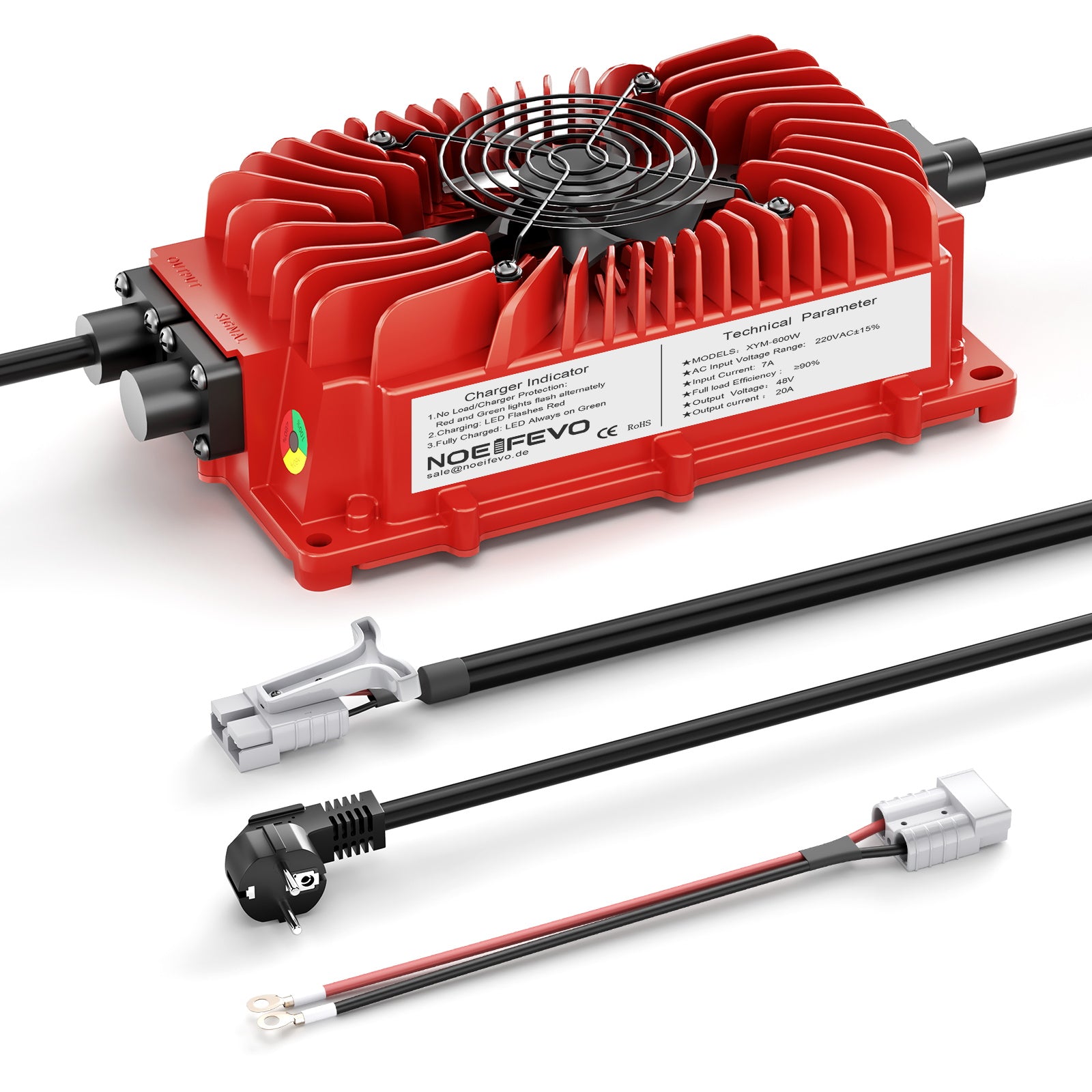 NOEIFEVO 48V 20A batterilader for blybatterier, AGM, gel, golfvogn batterilader