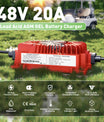NOEIFEVO 48V 20A batterilader for blybatterier, AGM, gel, golfvogn batterilader