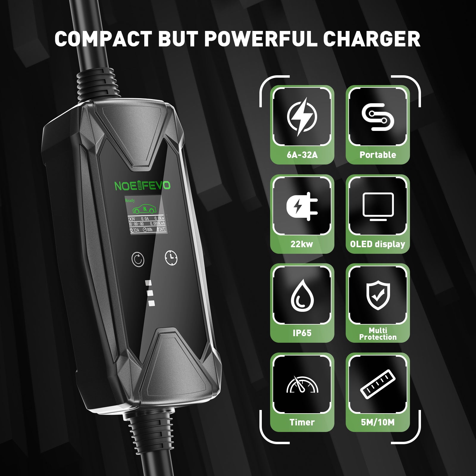 22KW 32A 3 fase mobiele EV inbouwdoos, Type 2 snellader voor elektrische voertuigen, 5 meter kabel, CEE 32A stekker.