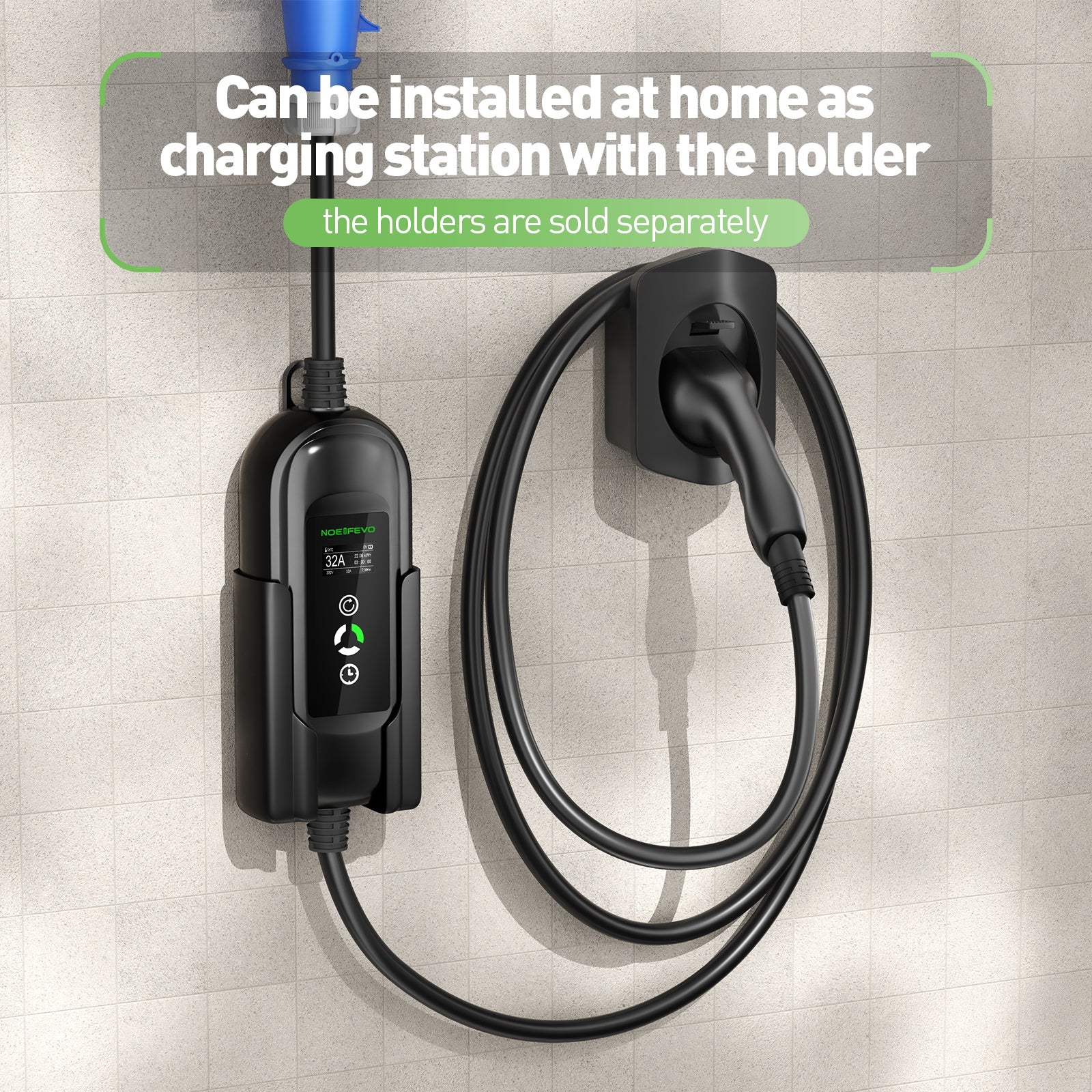 NOEIFEVO 7,2KW EV ladekabel, type 2 32A 1 fase EV lader, mobil EVSE ladestasjon med CEE Blue plugg
​