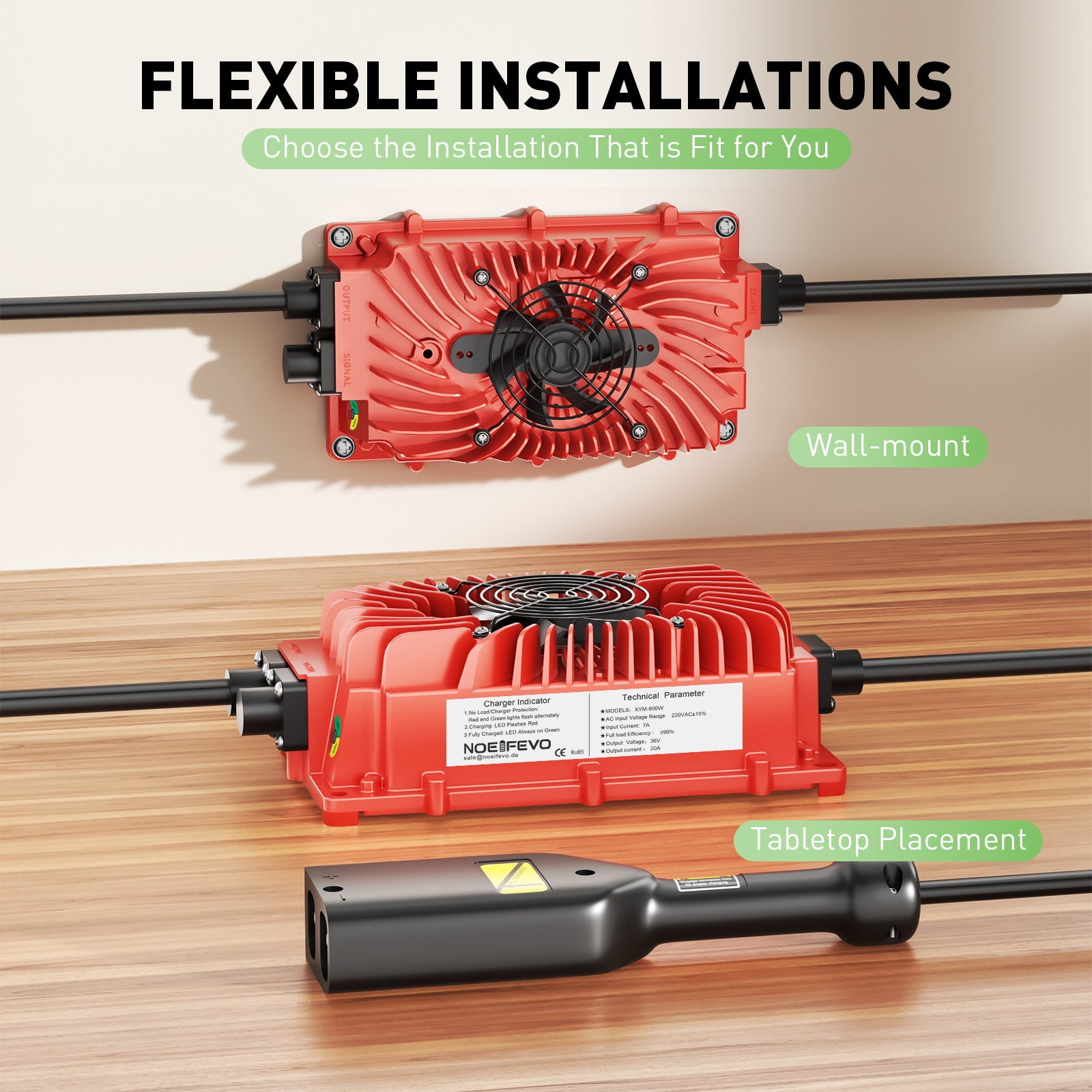 NOEIFEVO 36V 20A golfvogn batterilader med EZGO TXT D plugg for blybatterier, AGM, gel