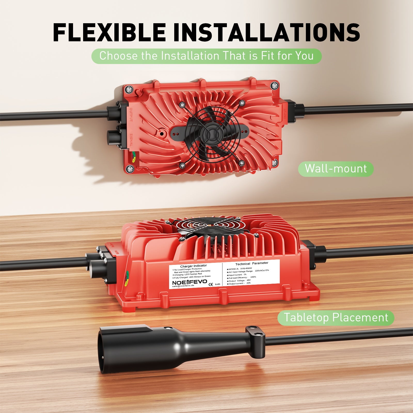 NOEIFEVO 48V 20A golfvogn batterilader for Club Car Precedent & DS med OBC-kabel