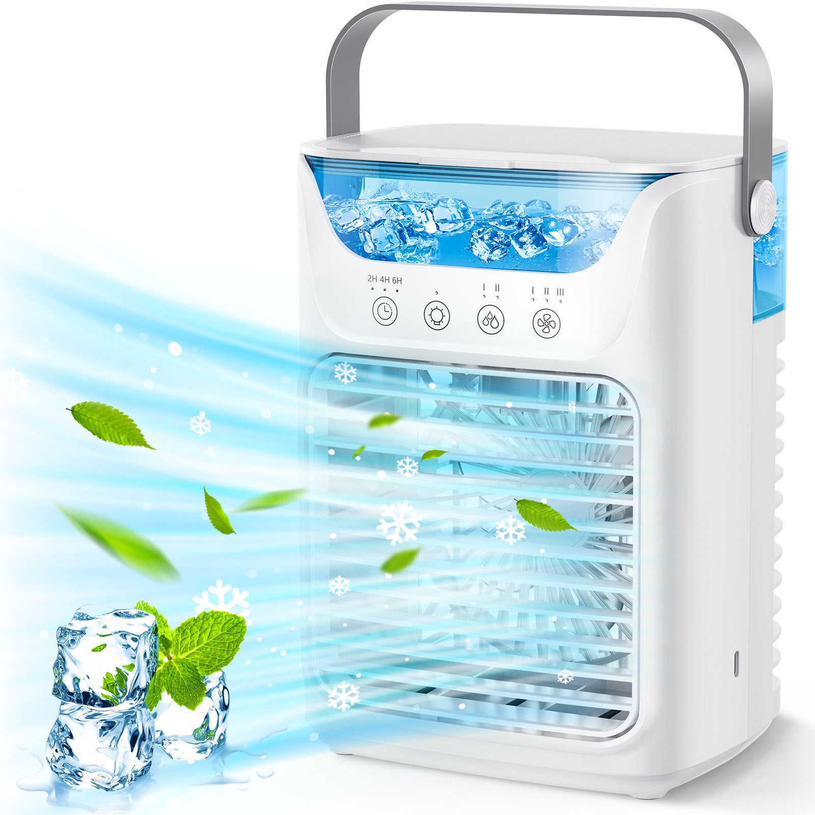 Mobil klimaanlegg, 700 ml mini-klimaanlegg, bærbart 4-i-1 mobil klimaanlegg med USB, med 2/4/6 timers timer, 3 hastigheter og 2 tåkemodus, 7 farger, mini luftkjøler for hjemmet, kontoret