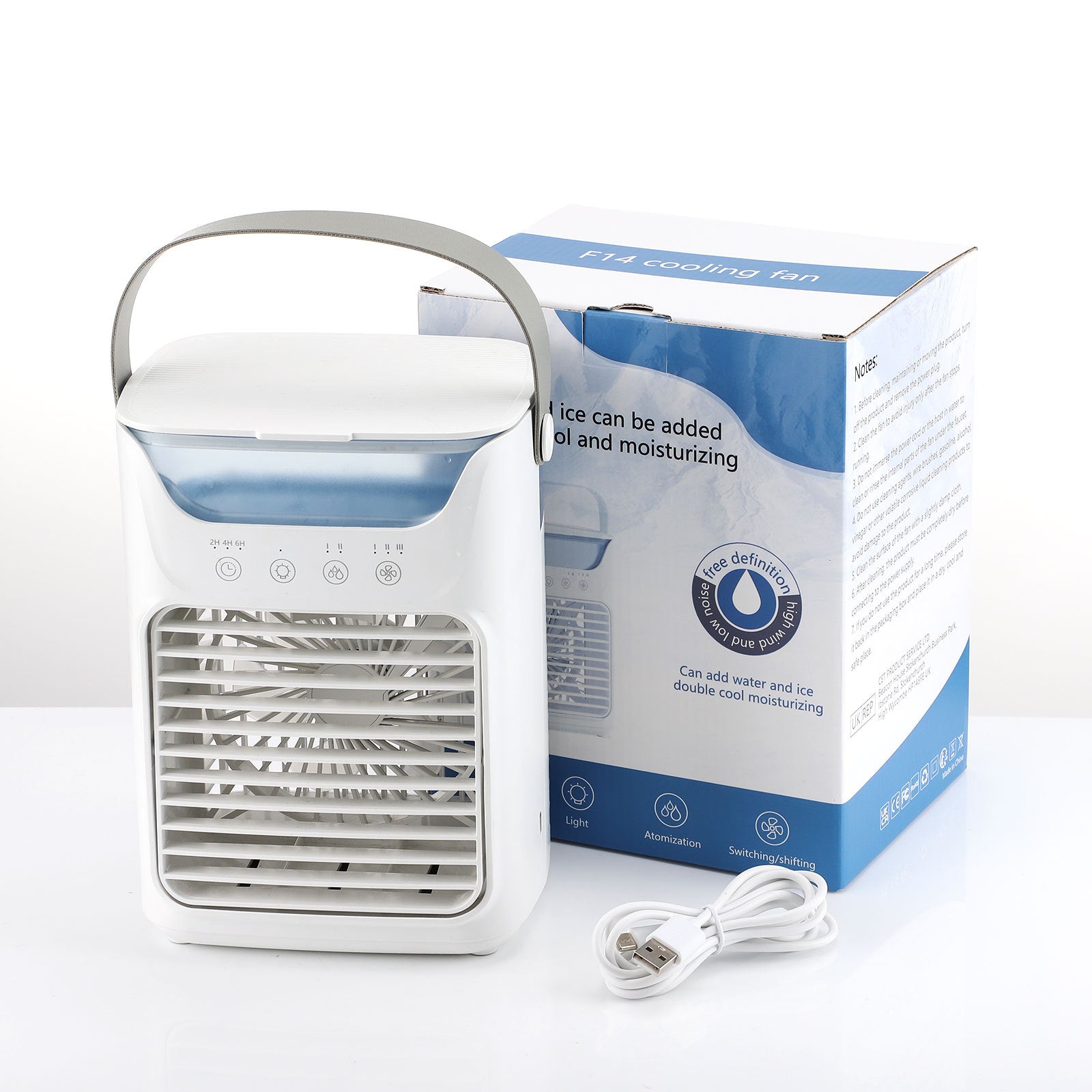 Mobil klimaanlegg, 700 ml mini-klimaanlegg, bærbart 4-i-1 mobil klimaanlegg med USB, med 2/4/6 timers timer, 3 hastigheter og 2 tåkemodus, 7 farger, mini luftkjøler for hjemmet, kontoret