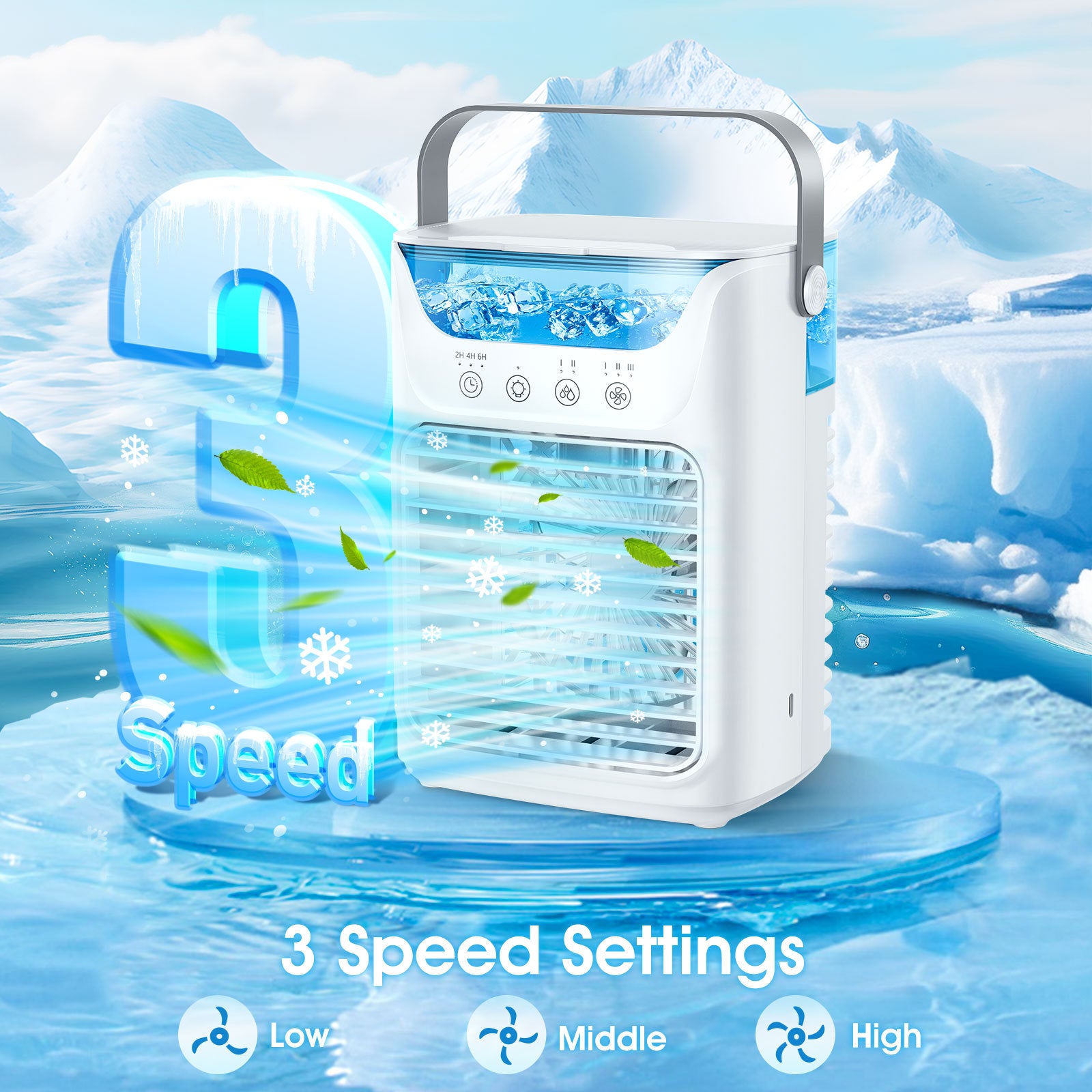 Mobil klimaanlegg, 700 ml mini-klimaanlegg, bærbart 4-i-1 mobil klimaanlegg med USB, med 2/4/6 timers timer, 3 hastigheter og 2 tåkemodus, 7 farger, mini luftkjøler for hjemmet, kontoret